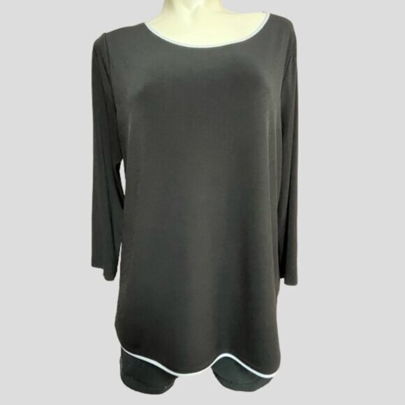 Anne Klein Black & White Long Sleeve Button Back Blouse Top - Picture 2 of 11